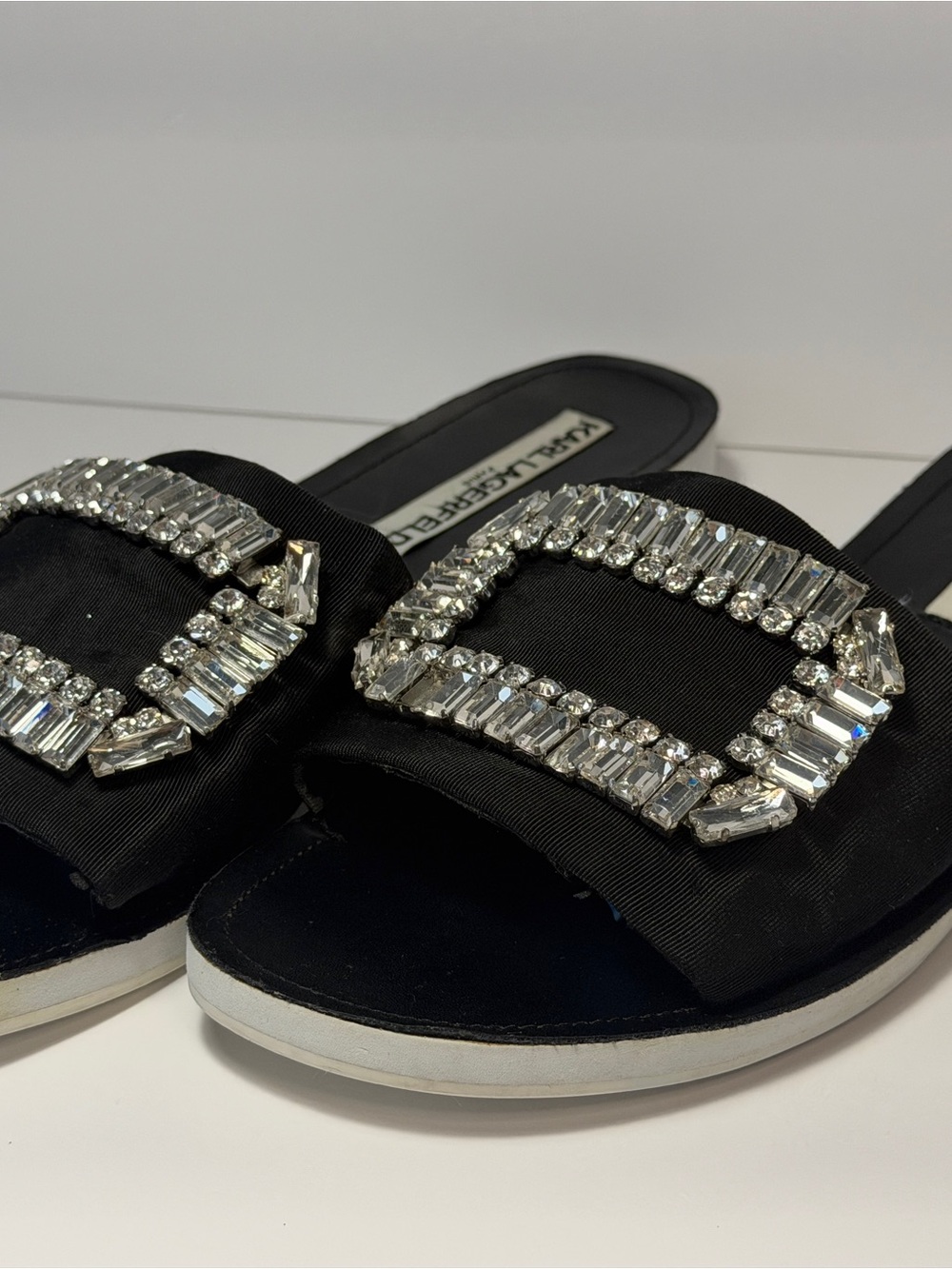 Karl Lagerfeld Black Crystal-Embellished Slide Mules